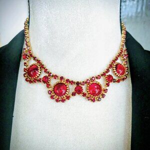 Vintage Red Rhinestone Choker Style Necklace